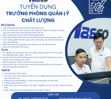 TUYỂN DỤNG TRƯỞNG PHÒNG QUẢN LÝ CHẤT LƯỢNG