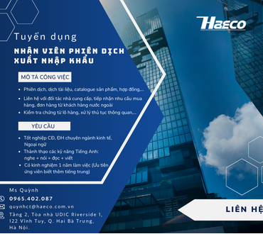 HAECO TUYỂN DỤNG NHÂN VIÊN PHIÊN DỊCH XUẤT NHẬP KHẨU